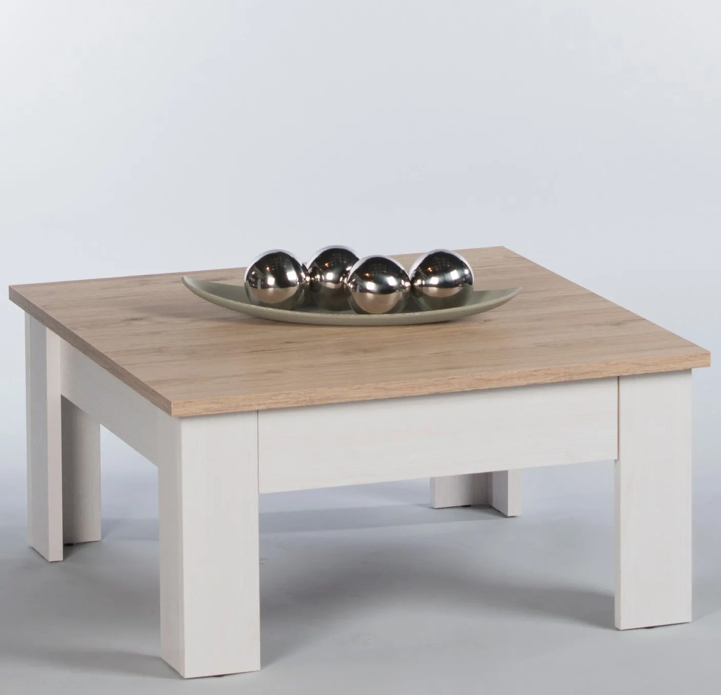 Table basse Armando 78x78cm avec 1 tiroir - chêne/blanc
