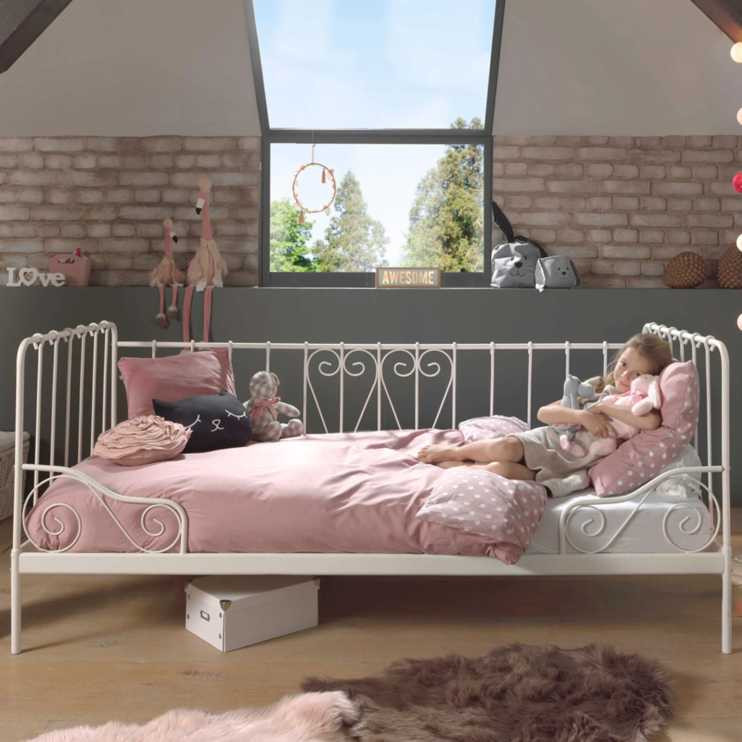 Lit banquette Alice 90x200 cm métal - blanc