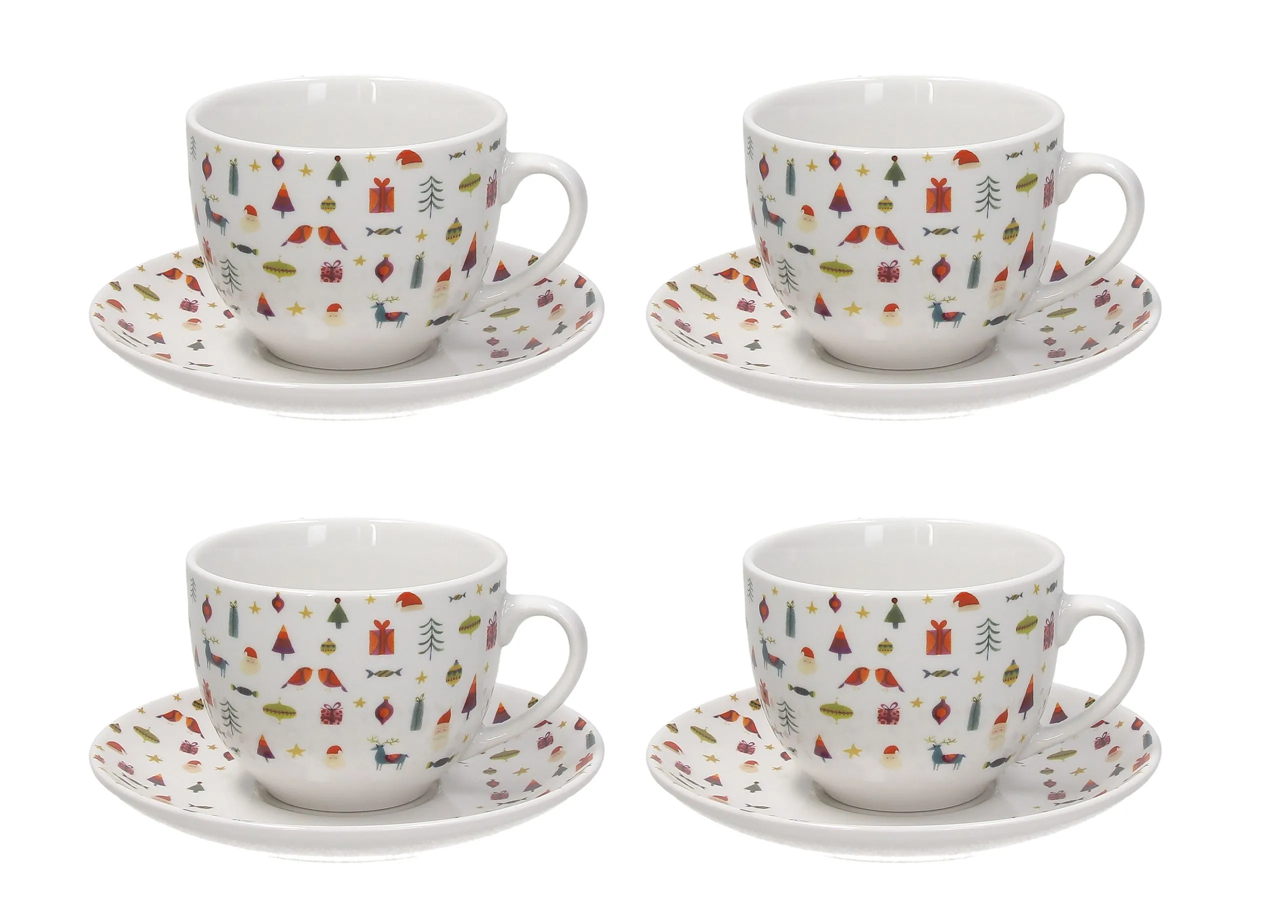 Tognana Christmas Service 4 Cappuccino Cups with Saucer Atollo Candy W