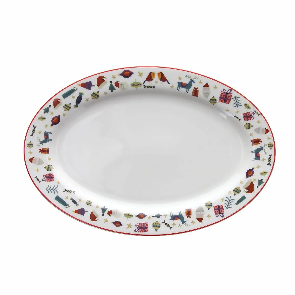 Tognana Oval Flat Plate Christmas 36 Cm Atollo Candy White Red