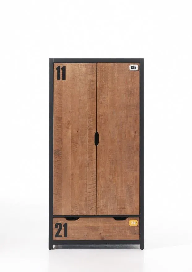 Armoire Alex 2 portes - pin/noir
