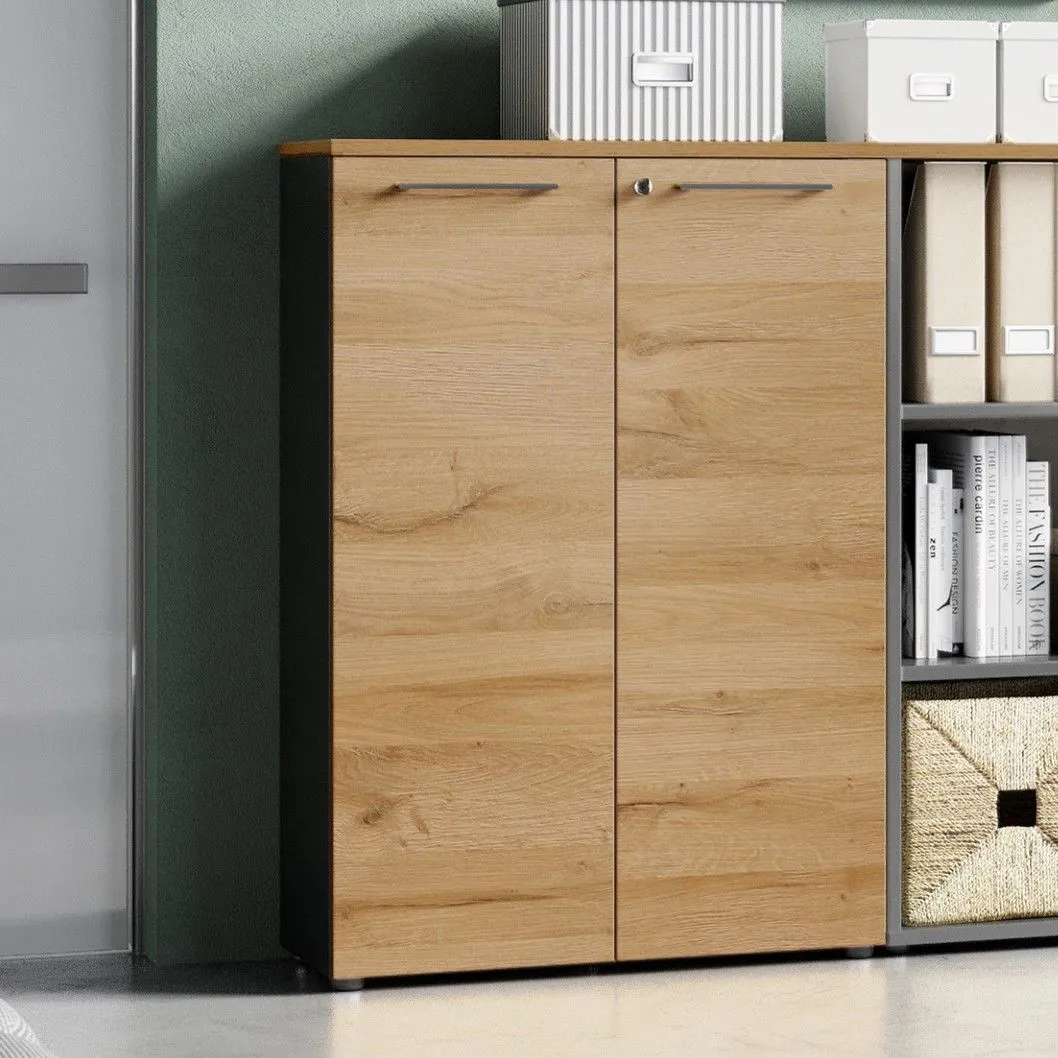 Classeur bas Osmond 80cm à 2 portes - chêne/graphite