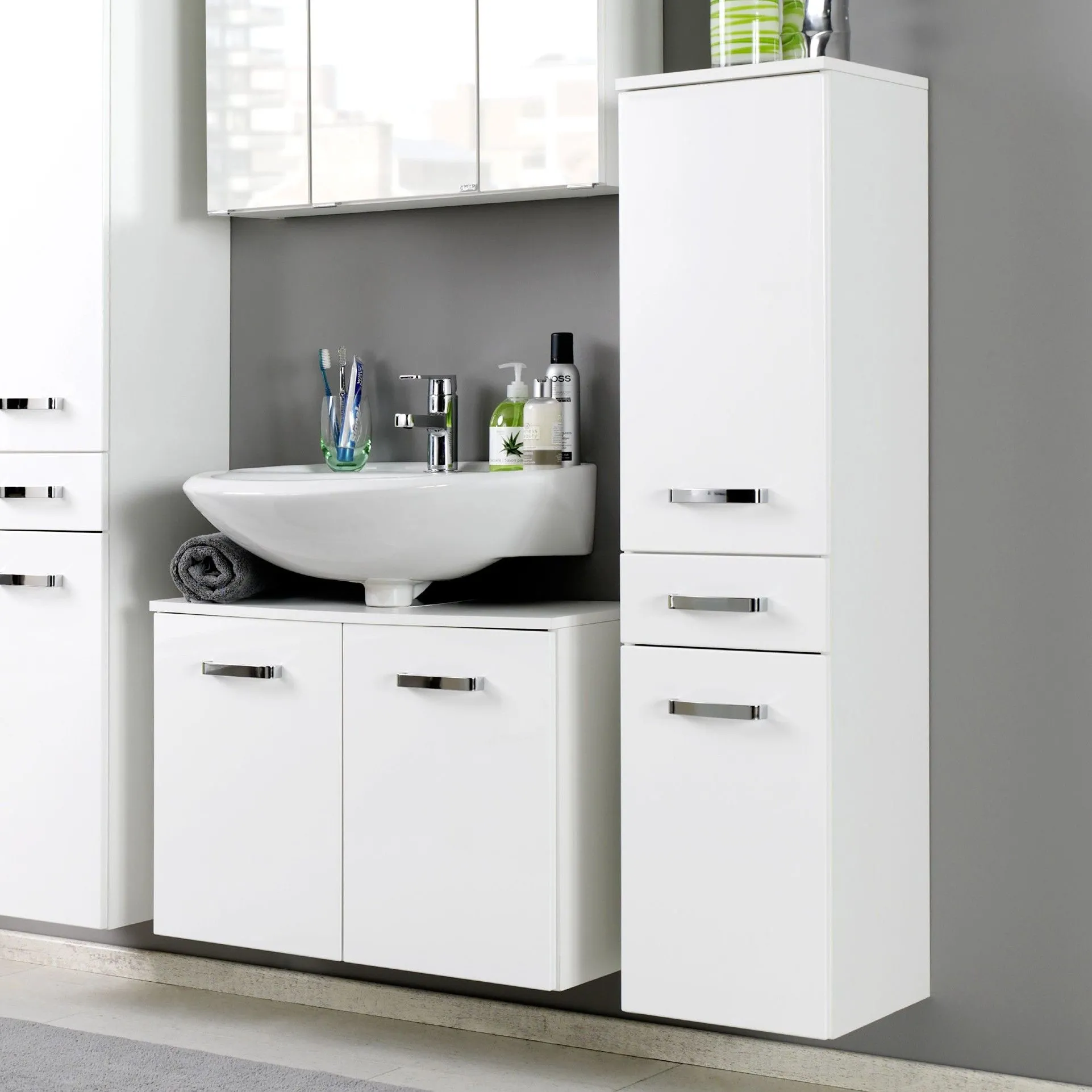 Colonne Bobbi basse 30cm 2 portes et 1 tiroir - blanc