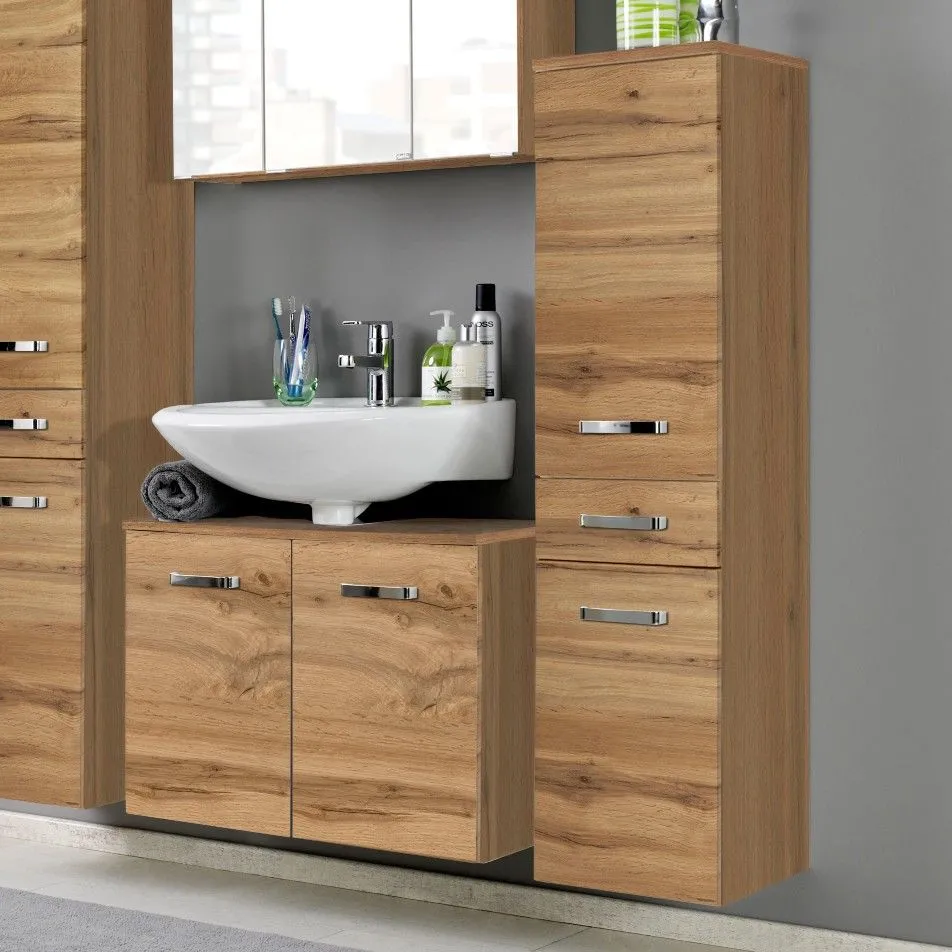 Colonne Bobbi basse 30cm 2 portes et 1 tiroir - chêne