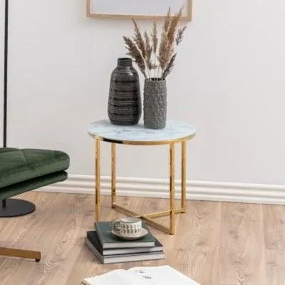 Table d'appoint ronde Anika ø50cm - marbre blanc/ doré