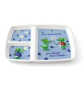 Assiette à compartiments rectangulaire blanc mélamine 24,8x20,9 cm Vaisselle Enfance Plastorex
