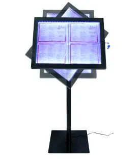 Porte-menu lumineux rectangulaire noir 4 pages led Securit