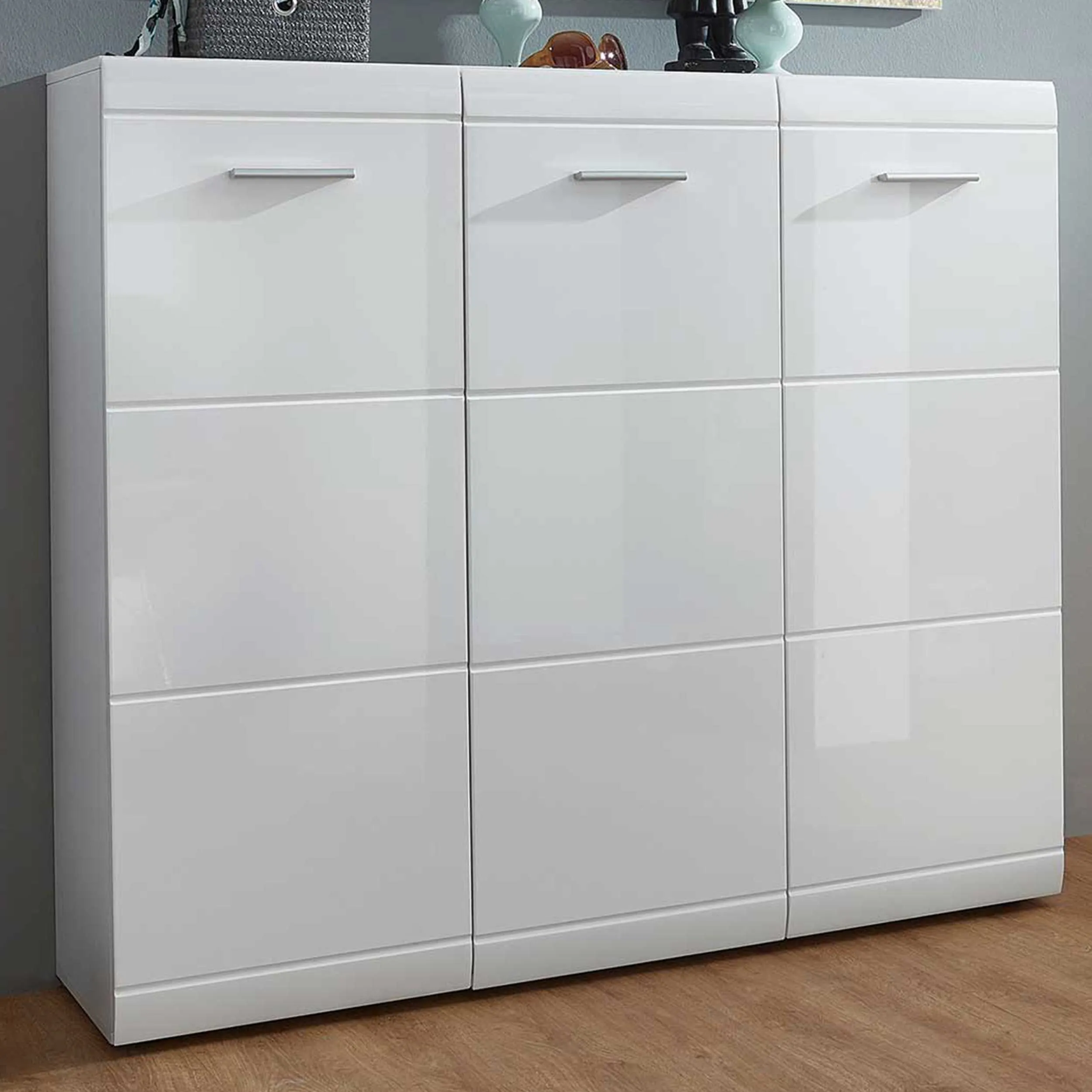 Armoire à chaussures Allan 134cm avec 3 portes - blanc brillant