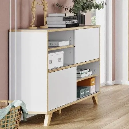 Armoire de rangement Hercules 120cm avec 2 portes - blanc/chêne