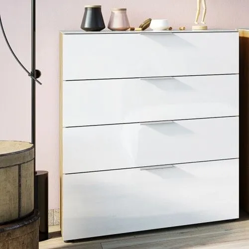 Chiffonnier Dudek 83cm avec 4 tiroirs - blanc/chêne