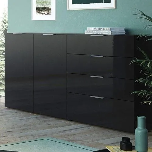 Bahut Dudek 184cm avec 2 portes & 4 tiroirs - noir