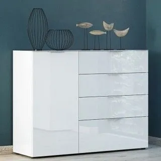 Bahut Dudek 134cm avec 4 tiroirs & 1 porte - blanc