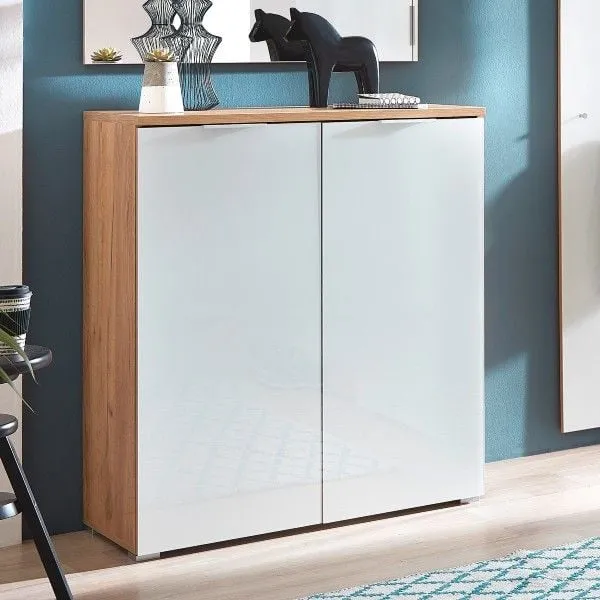 Armoire à chaussures Tille 89cm avec 2 portes - blanc/chêne