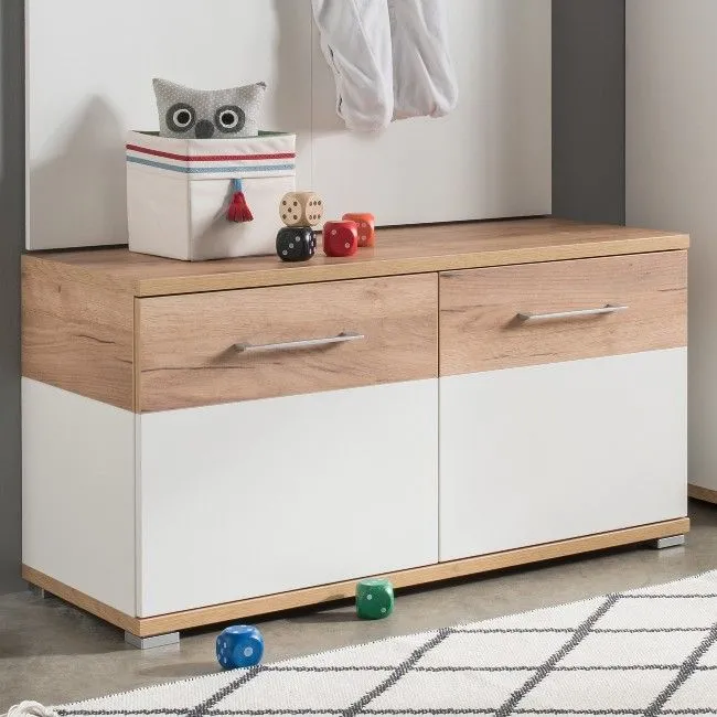 Armoire à chaussures Stoffel 96cm avec 2 portes - blanc/chêne