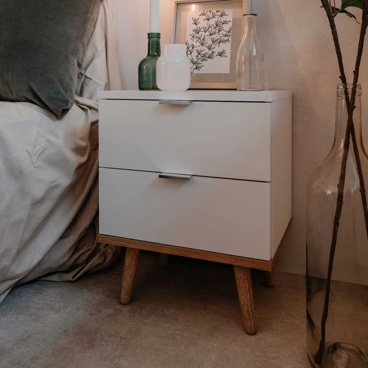 Table de chevet Göteborg 40cm 2 tiroirs - blanc