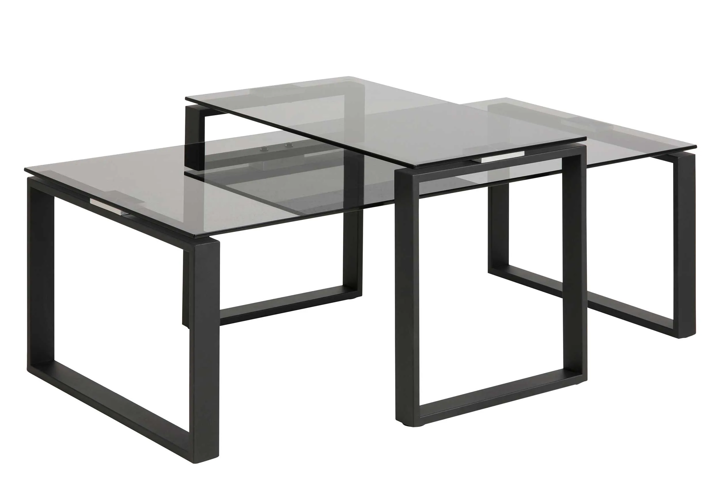 Set de 2 tables basses Nicola avec plateaux en verre - noir