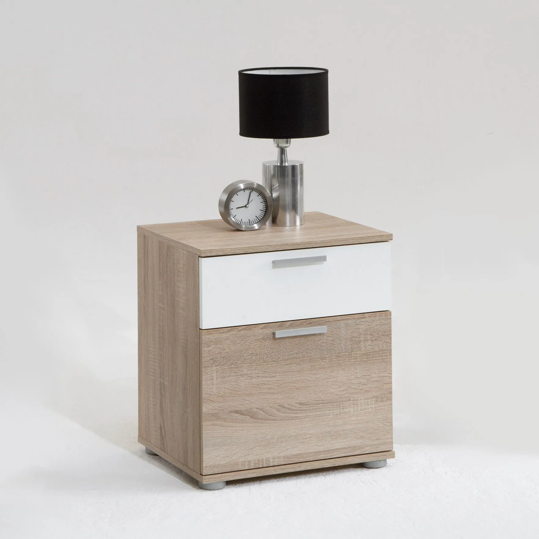 Table de chevet Jack à 2 tiroirs - chêne brun/blanc