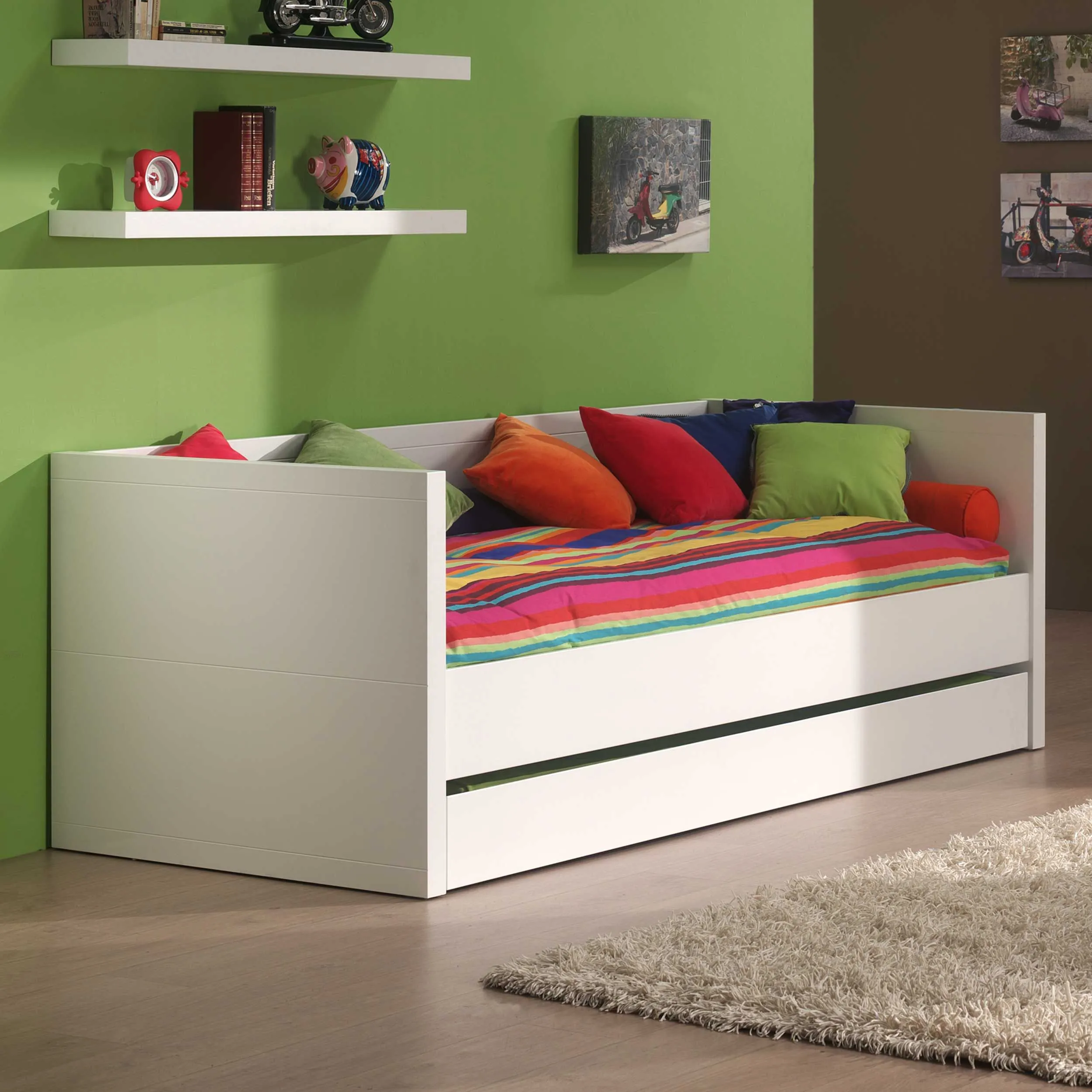 Lit banquette Lara avec sommier à lattes - blanc