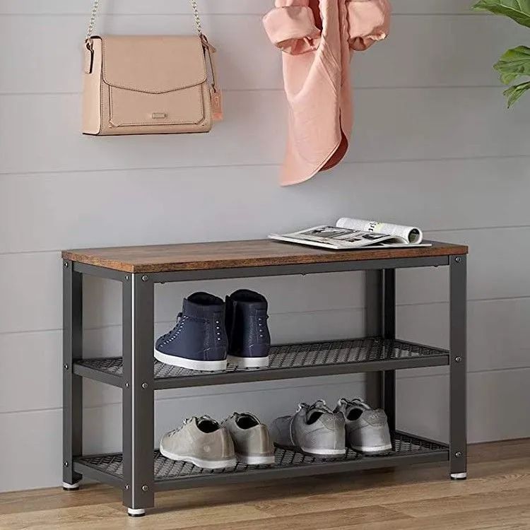 Banc à chaussures Bill 2 tablettes - brun rustique/noir