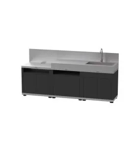 Cuisine 3 éléments avec crédences inox 240x56x128 cm Avec dosseret Avec étagère Duo Le Marquier