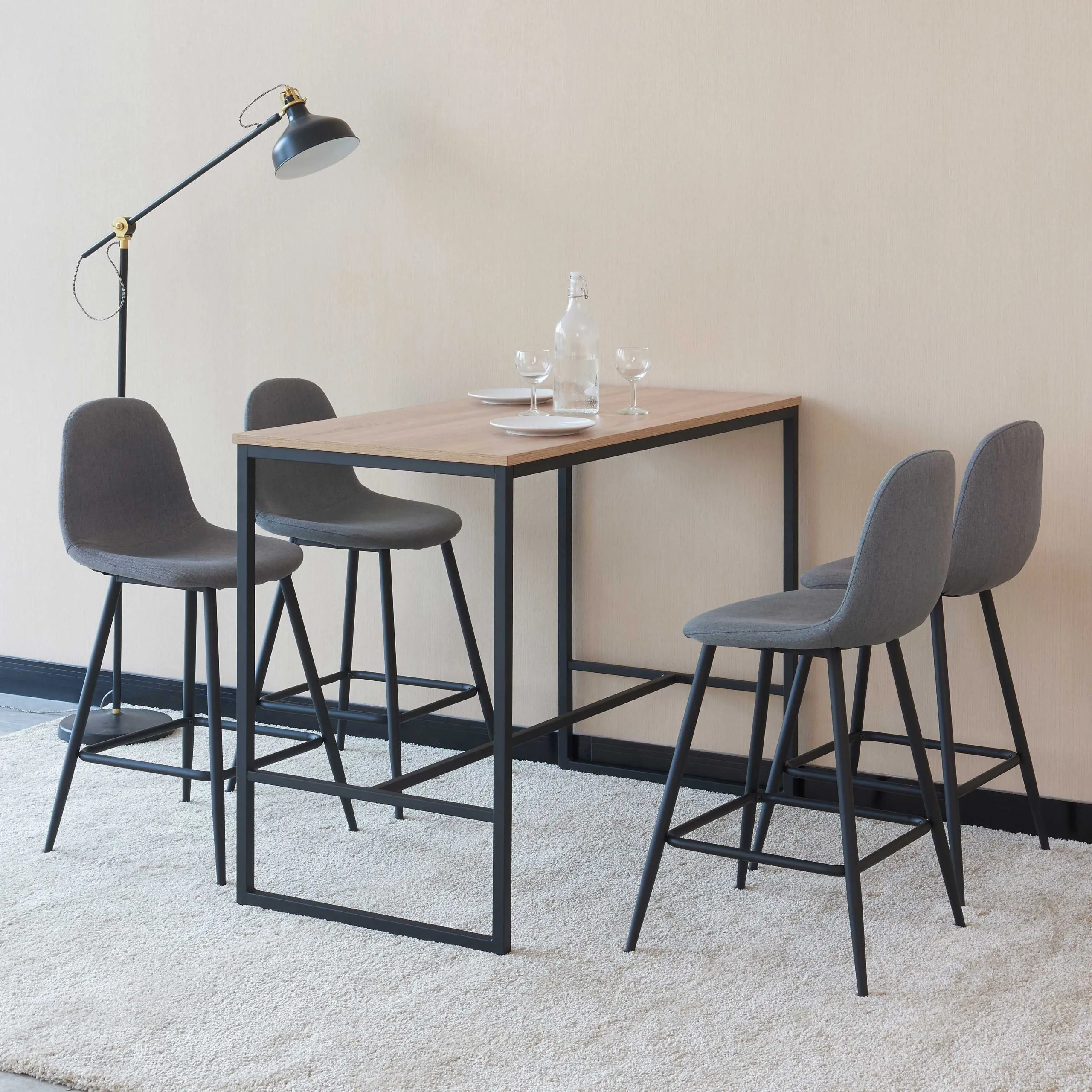 Ensemble de bar Menton 120x60 avec 4 tabourets - brun/gris