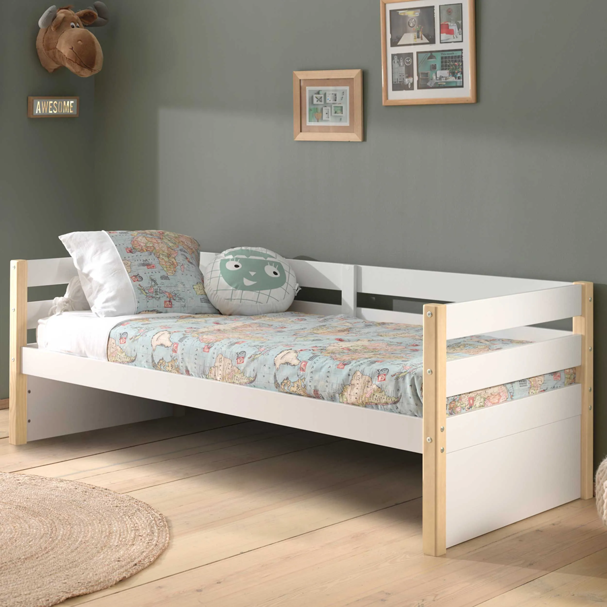 Lit banquette Maggie 90 x 200cm bois pin - blanc