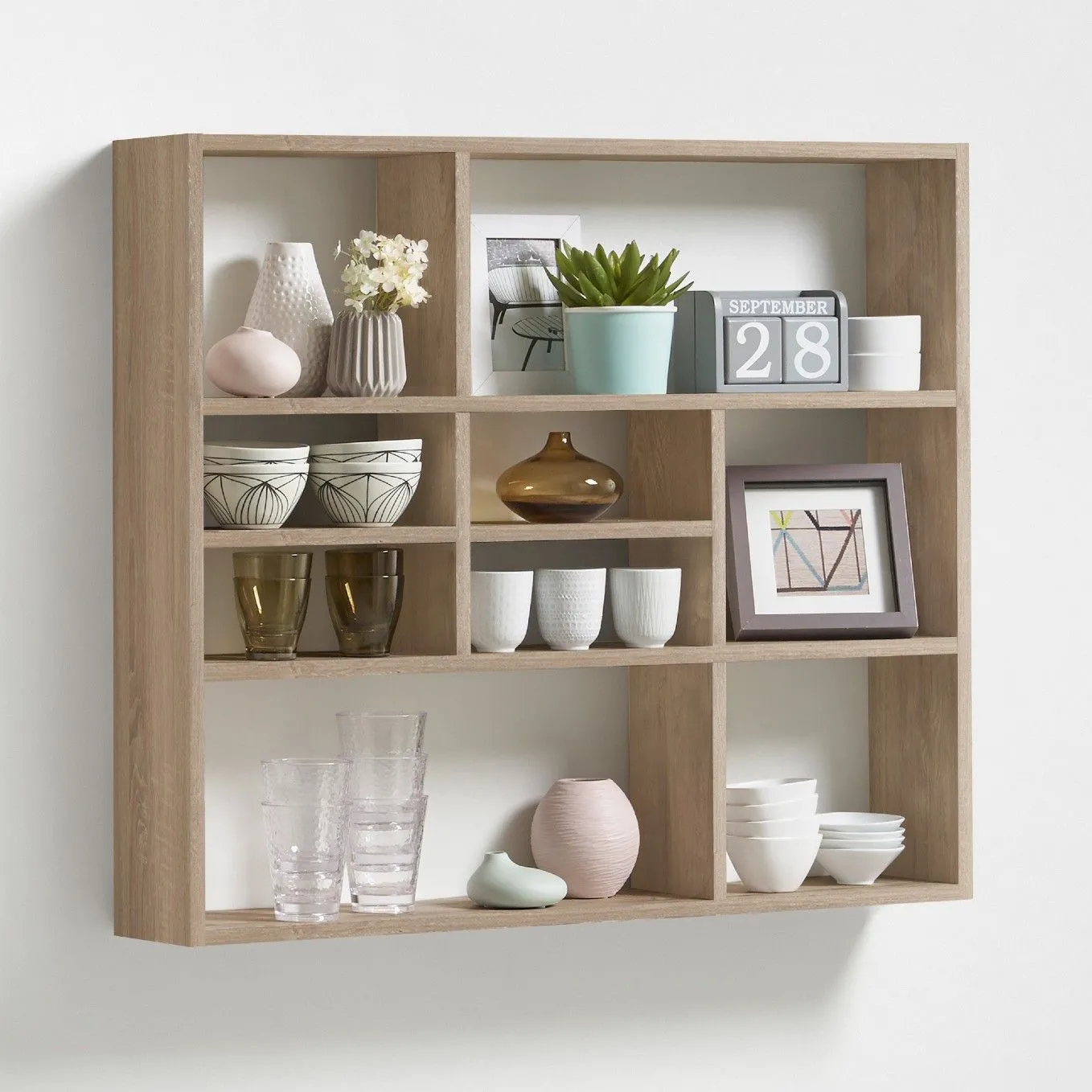 Étagère murale Mika avec compartiments - chêne