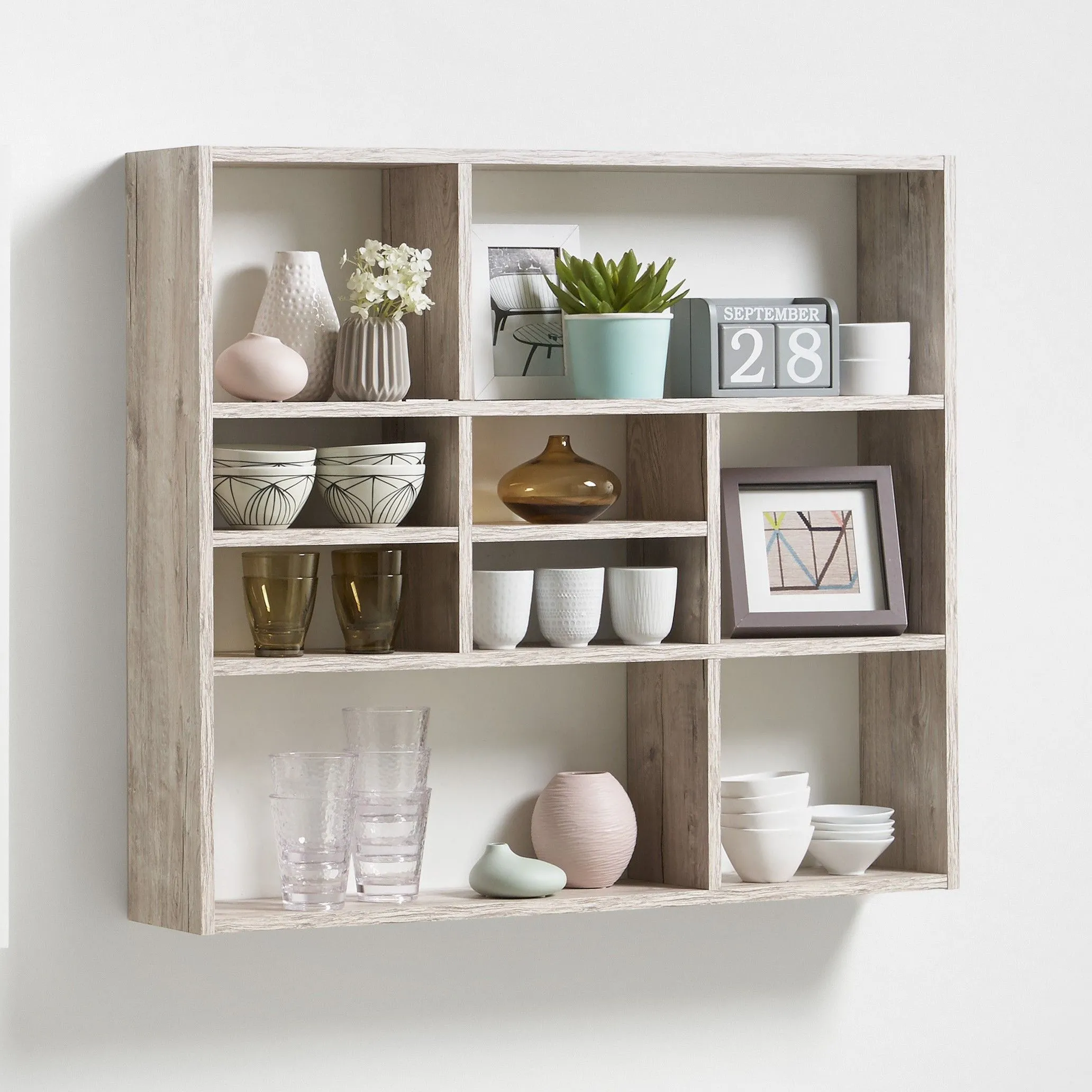 Étagère murale Mika avec compartiments - chêne gris
