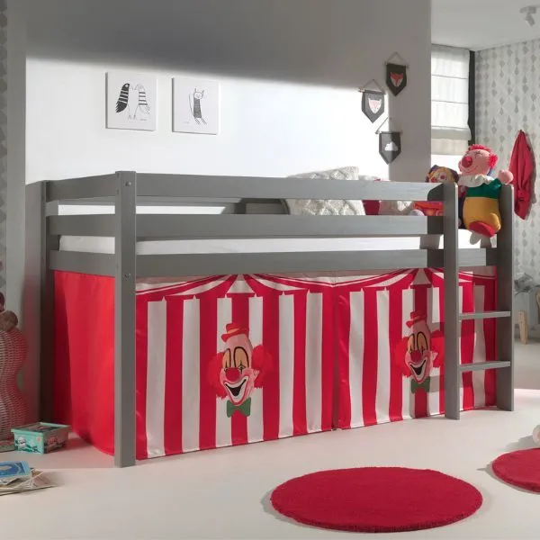 Lit mi-hauteur Charlotte avec tente de lit Cirque - gris