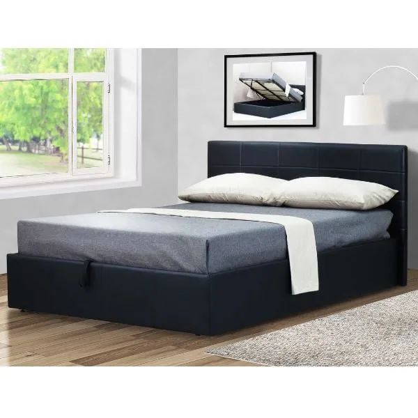 Lit coffre Chance avec espace de rangement 160x200 - similicuir noir