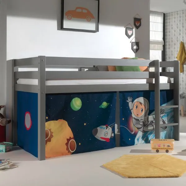 Lit mi-hauteur Charlotte avec tente de lit Astronaute - gris