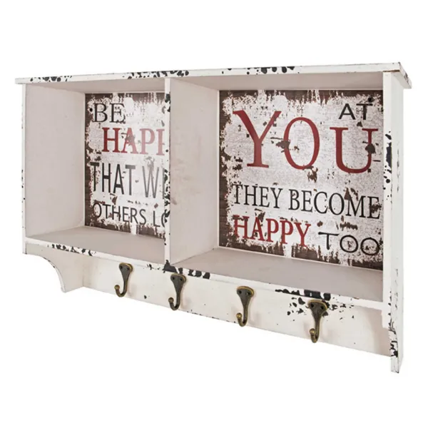 Portemanteau mural Raiden 76cm, 4 crochets - blanc/rouge