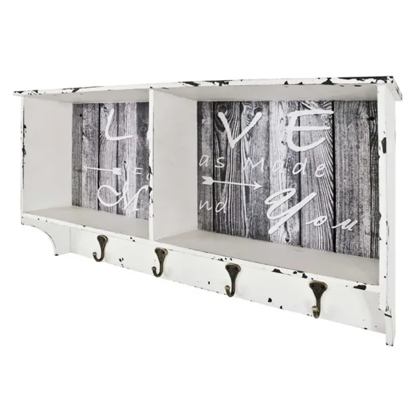 Portemanteau mural Raiden 76cm, 4 crochets - blanc/gris