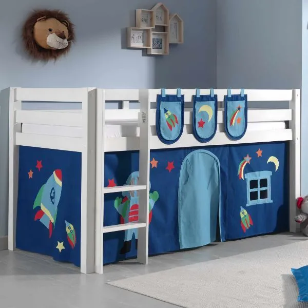 Lit mi-hauteur Charlotte avec tente de lit et sacs de rangement Astro - blanc