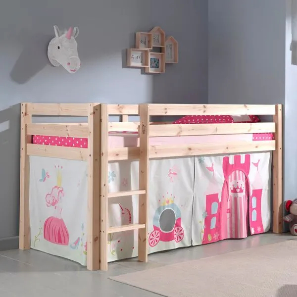 Lit mi-hauteur Charlotte avec tente de lit princess II - bois de pin