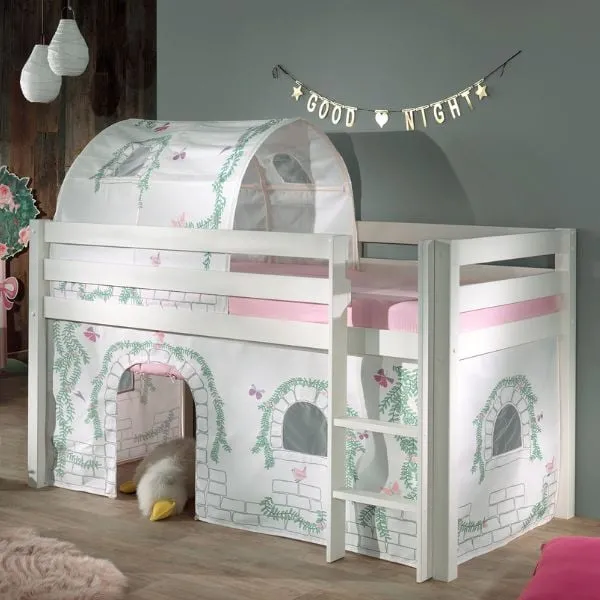 Lit mi-hauteur Charlotte avec tente et tunnel de lit Birdy - blanc