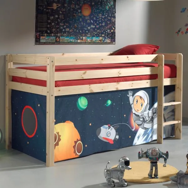 Lit mi-hauteur Charlotte avec tente de lit Astronaute - bois de pin