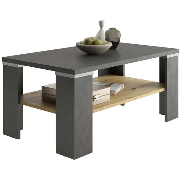 Table basse Bastille 100x60 avec étagère - anthracite/chêne vieilli
