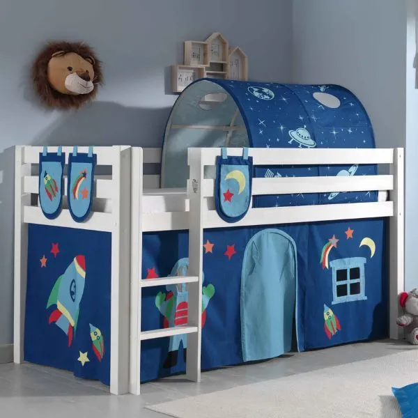 Lit mi-hauteur Charlotte avec tente et tunnel de lit et sacs de rangement Astro - blanc