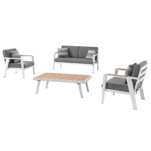 Salon de jardin Guadeloupe - blanc/teck