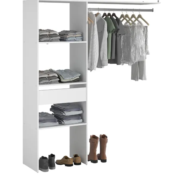 Armoire Botan D - 160cm, 3 planches & 1 tringle & 1 tiroir - blanc