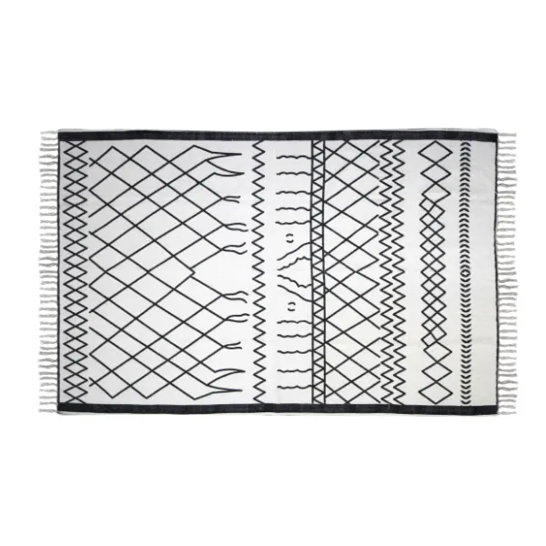 Tapis Boha 120x70 coton - noir/blanc