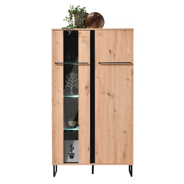 Armoire vitrée Hoggas 84cm 2 portes - chêne/noir