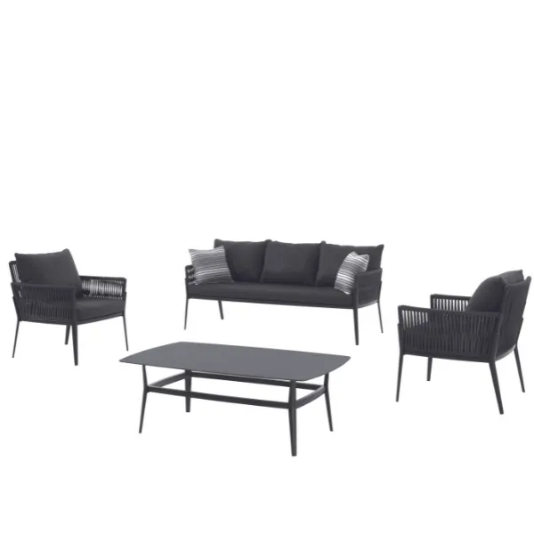 Ensemble salon Napoléon | Canapé deux places, fauteuil de jardin, table basse | Noir