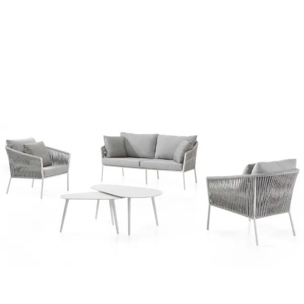 Ensemble salon de jardin Equator | 2,5 places, fauteuil, table basse | Design gris