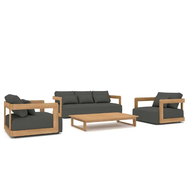 Salon de jardin Raphael bois teck et agora - bois teck/noir