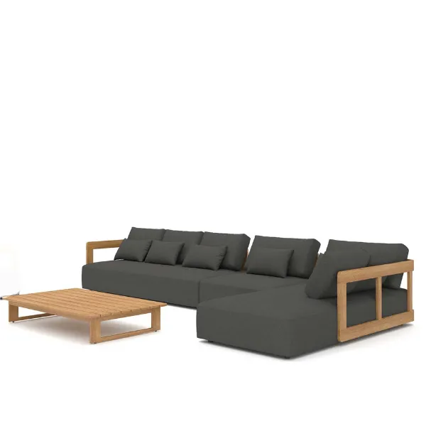 Salon de jardin Raphael droite bois teck et agora - bois teck/noir