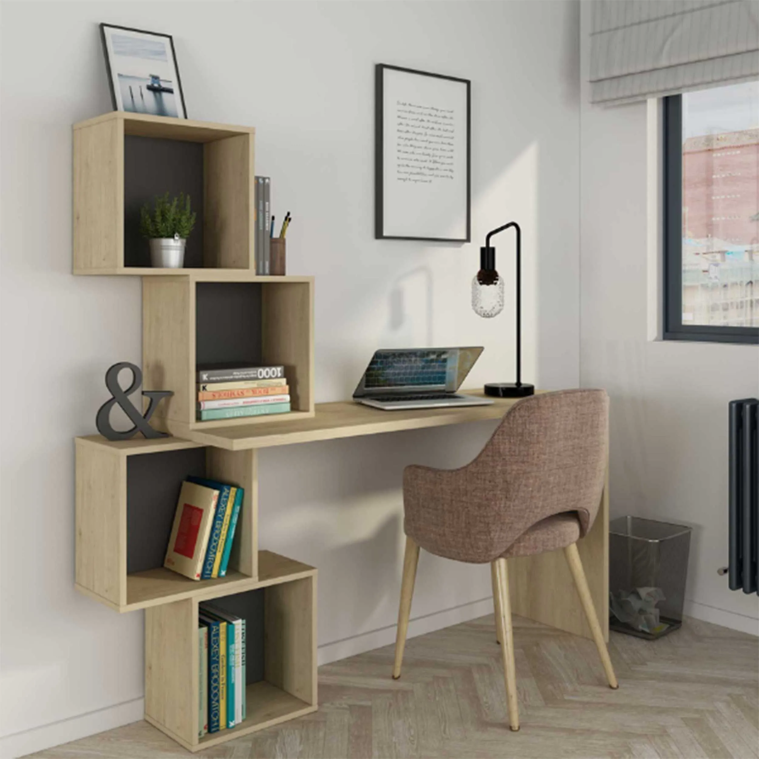 Bureau Bucky 156cm avec espace de rangement - chêne/anthracite