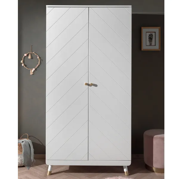 Armoire Billy 2 portes MDF - blanc/or