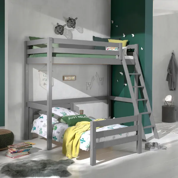 Lit Mezzanine Claire avec lit simple Anne 90 x 200cm - gris